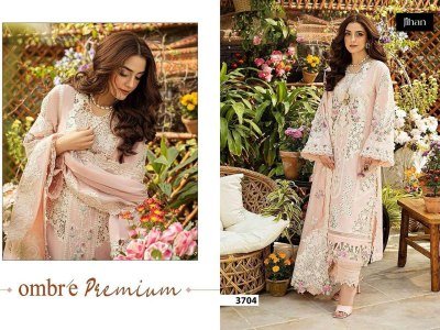 Jihan Ombre Vol 2 Premium Cotton Lawn Unstitched Suits with Embroidery Patches And Kota Dupatta Designs 3704-3705-3706 Wholesale Karachi suits catalogs
