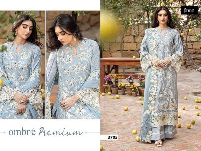 Jihan Ombre Vol 2 Premium Cotton Lawn Unstitched Suits with Embroidery Patches And Kota Dupatta Designs 3704-3705-3706 Wholesale dress material catalogs