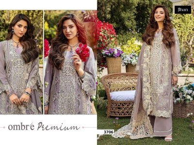 Jihan Ombre Vol 2 Premium Cotton Lawn Unstitched Suits with Embroidery Patches And Kota Dupatta Designs 3704-3705-3706 Wholesale dress material catalogs