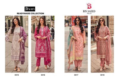 Jihan vol 14 by Bin Saeed Pure Lawn Cotton kurti pant and dupatta catalogue at affordable rate readymade suit catalogs