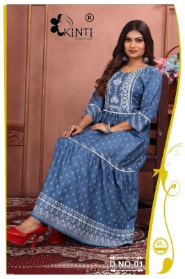 Juliet by kinti heavy rayon printed lace work kurti catalogue kurtis catalogs