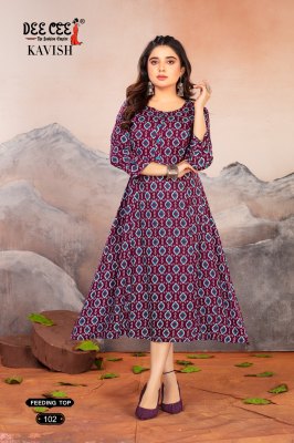 KAvish by deecee Three kali style flared long feeding kurti catalogue Dee cee