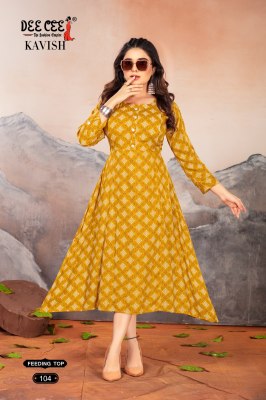 KAvish by deecee Three kali style flared long feeding kurti catalogue kurtis catalogs