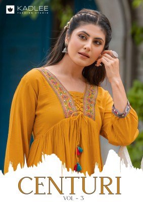   Kadlee Centuri Vol 3  Rayon Wrinkle Kurti with Inner Thread Work And Handwork Wholesale Single
