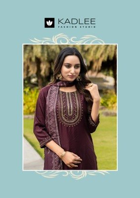 Kadlee Fitoor Hand And Threadwork Gajji Silk Top with Gajji Silk Bottom and Chinnon Print Dupatta Wholesale kurtis catalogs