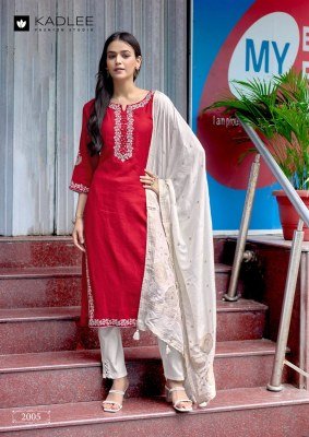 Kadlee Khanak Vol 6 Viscose Weaving Kurti with Hand And Threadwork Cotton Lycra Bottom and Pure Muslin Jacquard Dupatta kurti pant with dupatta Catalogs