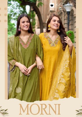 Kadlee Morni Vol 4 Mull Chanderi Top with Handwork Roman Bottom And Muslin Jacquard Dupatta Kurti Catalogs Wholesale Kadlee