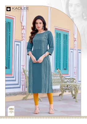 Kadlee by Gold coin reyon screen printed handwork kurti catalogue at affordable rate kurtis catalogs