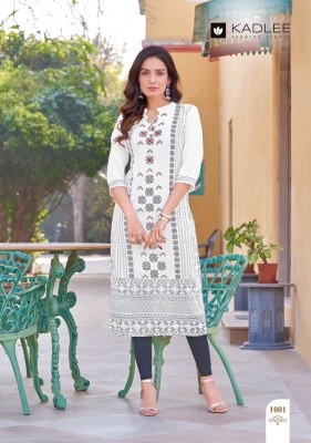 Kadlee by Gold coin reyon screen printed handwork kurti catalogue at affordable rate kurtis catalogs