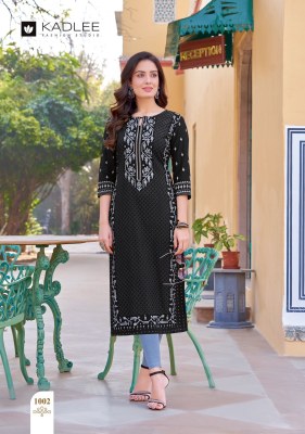 Kadlee by Gold coin reyon screen printed handwork kurti catalogue at affordable rate kurtis catalogs