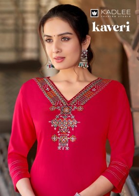 Kadlee by Kaveri heavy reyon embroidered kurti with bottom catalogue at low rate Kadlee