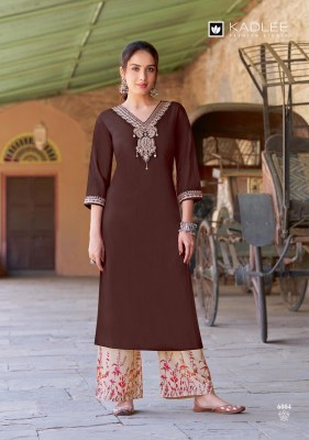 Kadlee by Kaveri heavy reyon embroidered kurti with bottom catalogue at low rate readymade suit catalogs