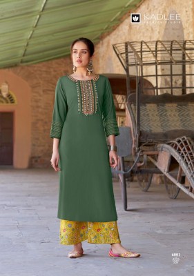 Kadlee by Kaveri heavy reyon embroidered kurti with bottom catalogue at low rate readymade suit catalogs