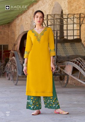 Kadlee by Kaveri heavy reyon embroidered kurti with bottom catalogue at low rate readymade suit catalogs