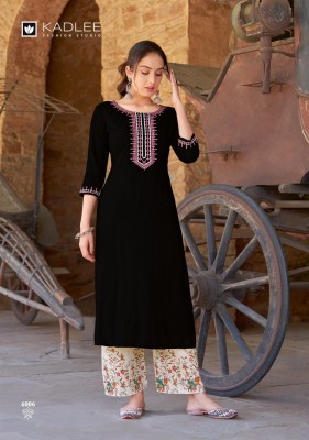 Kadlee by Kaveri heavy reyon embroidered kurti with bottom catalogue at low rate readymade suit catalogs