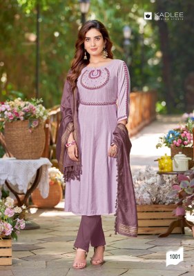 Kadlee by Madhuvan fancy embroidered reyon kurti pant and dupatta catalogue at affordable rate readymade suit catalogs