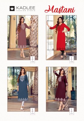 Kadlee by Mastani reyon embroidered fancy kurti catalogue at affrodable rate kurtis catalogs