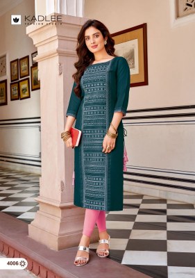 Kadlee by Niharika handwork reyon printed kurti catalogue at low rate kurtis catalogs