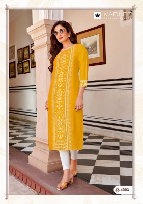 Kadlee by Niharika handwork reyon printed kurti catalogue at low rate kurtis catalogs