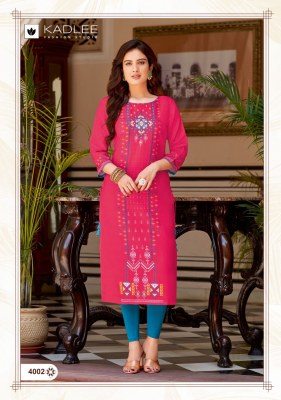 Kadlee by Niharika handwork reyon printed kurti catalogue at low rate kurtis catalogs