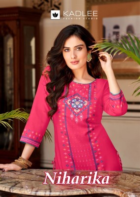 Kadlee by Niharika handwork reyon printed kurti catalogue at low rate kurtis catalogs