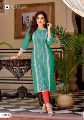 Kadlee by Niharika handwork reyon printed kurti catalogue at low rate kurtis catalogs