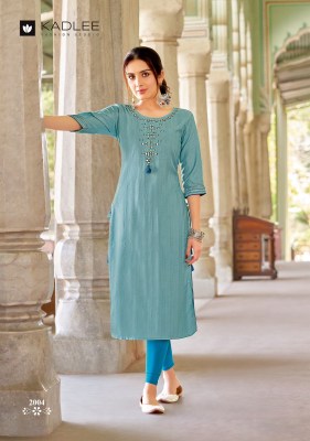 Kadlee by Ragini fancy embroidered reyon kurti catalogue at low rate kurtis catalogs