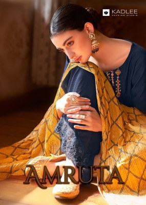 Kadlee by amruta presenting designer neck embroidered straight kurti with pant and dupatta catalogue only on amaviexpo Kadlee