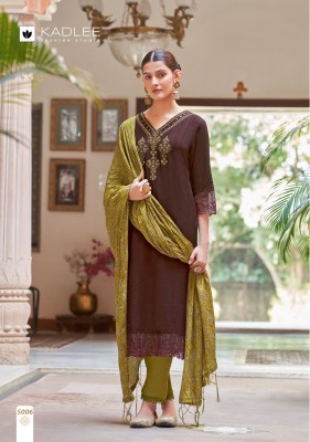 Kadlee by amruta presenting designer neck embroidered straight kurti with pant and dupatta catalogue only on amaviexpo readymade suit catalogs