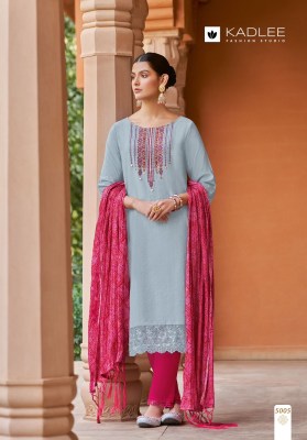 Kadlee by amruta presenting designer neck embroidered straight kurti with pant and dupatta catalogue only on amaviexpo readymade suit catalogs