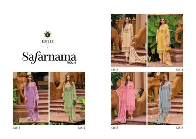 Kailee Fashion Safaranama Vol 4 Design No 42611 To 42616 Fancy Premium Chikakari Kurti Pant And Dupatta collection  readymade suit catalogs