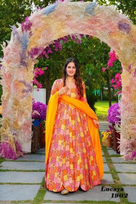 Lucaya vol 19 fancy printed long gown catalogue at affordable rate gown catalogs