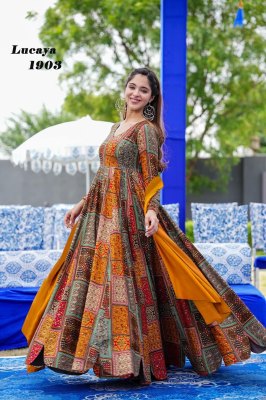 Lucaya vol 19 fancy printed long gown catalogue at affordable rate gown catalogs