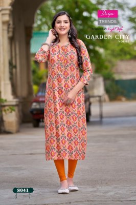 Kajal style by Diya trends reyon foil printed embroidered kurti catalogue at affordable rate kurtis catalogs