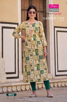 Kajal style by Diya trends reyon foil printed embroidered kurti catalogue at affordable rate kurtis catalogs