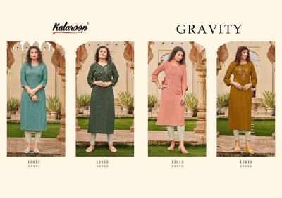 Kalaroop By Kajree Gravity Heavy Rayon Embroidery work Surat Kurti market wholesale price kurtis catalogs