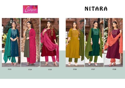 Kalaroop by kajree Nitara cryon top pant dupatta set Kurti catalogue wholesaler  kurtis catalogs