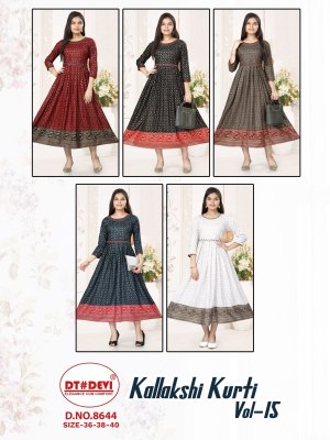 Kallakshi vol 15 by devi DN 8644 flared fancy reyon printed kurti catalogue at amaviexpo kurtis catalogs