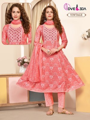 Kalli 3 by Dveeja fancy flared cotton printed kurti pant and dupatta catalogue at affordable rate  readymade suit catalogs