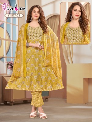 Kalli 3 by Dveeja fancy flared cotton printed kurti pant and dupatta catalogue at affordable rate  readymade suit catalogs