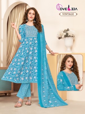 Kalli 3 by Dveeja fancy flared cotton printed kurti pant and dupatta catalogue at affordable rate  readymade suit catalogs