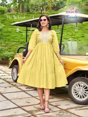 Kanak by Aanchi kurtis flair neck embroidered kurti catalogue at affordable rate kurtis catalogs