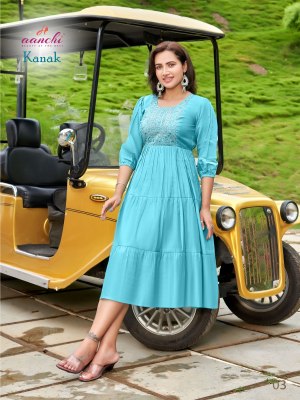 Kanak by Aanchi kurtis flair neck embroidered kurti catalogue at affordable rate kurtis catalogs