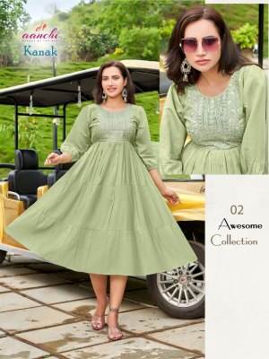 Kanak by Aanchi kurtis flair neck embroidered kurti catalogue at affordable rate kurtis catalogs