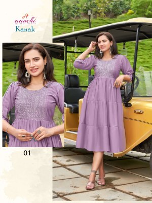 Kanak by Aanchi kurtis flair neck embroidered kurti catalogue at affordable rate kurtis catalogs