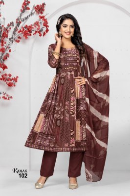 Kanak by Hirwa heavy reyon foil printed flared kurti pant and dupatta catalogue hirwa