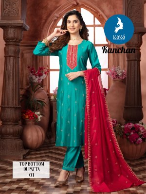 Kanchan by Kaya Chanderi silk Thread work Fancy readymade suit catalogue at affordable rate Kaya kurti