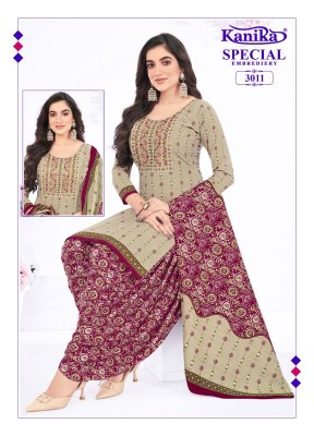 Kanika present Kanika special vol 3 mix cotton printed with neck embroidered top bottom and dupatta catalogue  at low rate dress material catalogs