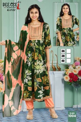 Kansi by deecee Rayon printed naira cut embroidered readymade suit collection at low rate readymade suit catalogs