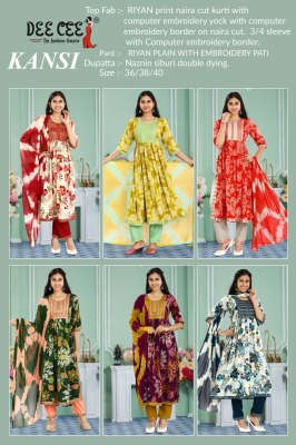 Kansi by deecee Rayon printed naira cut embroidered readymade suit collection at low rate readymade suit catalogs